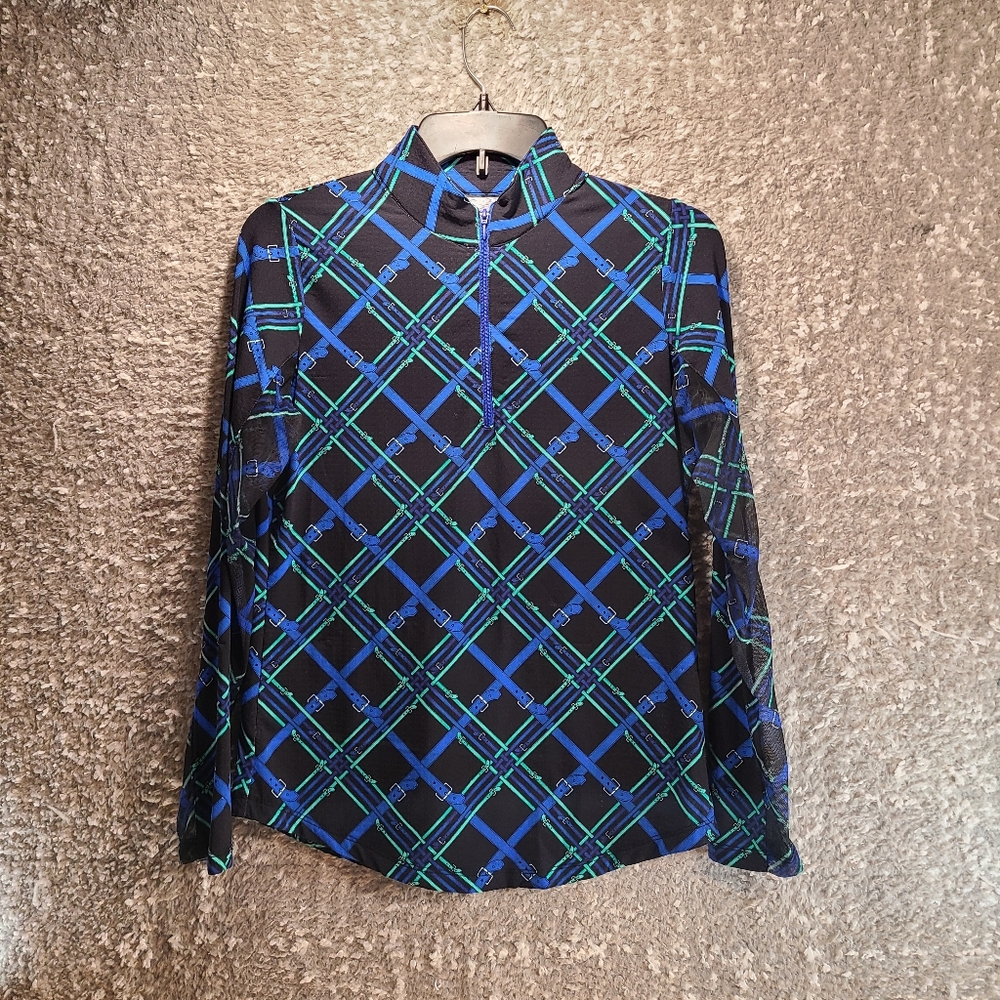 G Lifestyle 1/4 Zip Pullover Shirt Nylon Mesh Sleeves Small Black, Blue